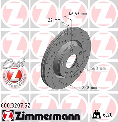 Тормозной диск ZIMMERMANN арт. 600.3207.52
