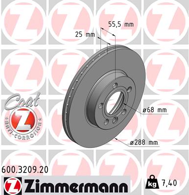 Диск тормозной (передний) VW Sharan 96-10 (288x25) (с покрытием) (вентилированый) DELPHI арт. 600.3209.20