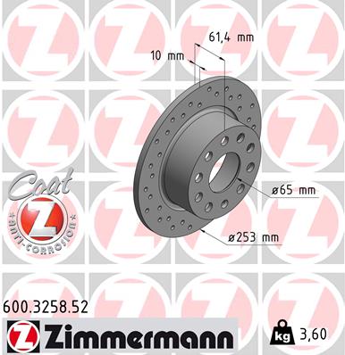 Тормозной диск ZIMMERMANN арт. 600325852