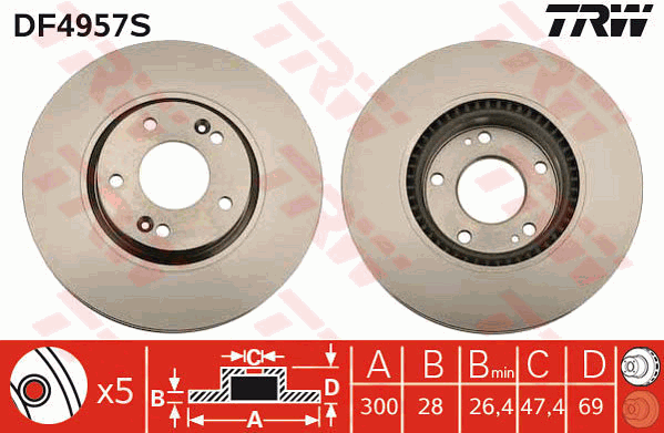 Тормозной диск KAVO PARTS арт. DF4957S