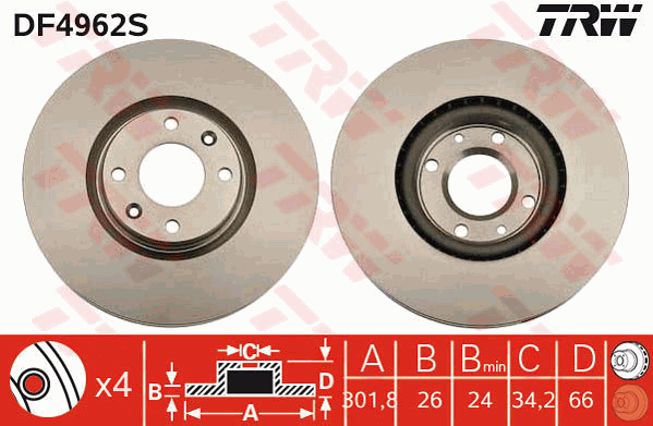 Тормозной диск BREMBO арт. DF4962S