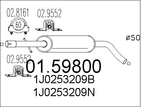 Средний глушитель выхлопных газов BOSAL арт. 01.59800