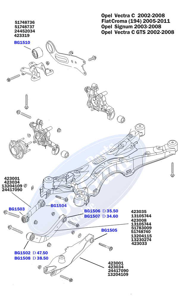 Сайлентблок рычага (заднего/снизу/внутри) Opel Vectra C 02- (d=12) (поперечного) SOLGY арт. BG1504