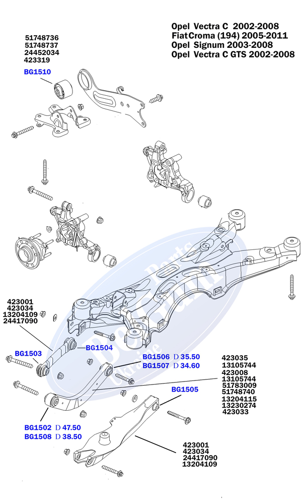 Сайлентблок рычага (заднего/внутри) Opel Vectra C 02- (до рестайлинг) SOLGY арт. BG1506
