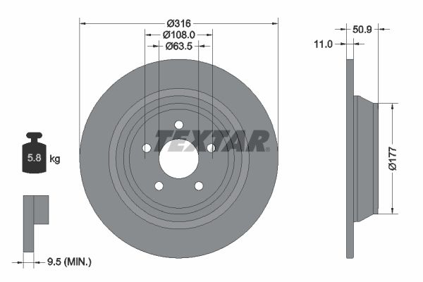 Диск тормозной (задний) Ford Kuga 1.5-2.0 13- (316x11) PRO BREMBO арт. 92292503