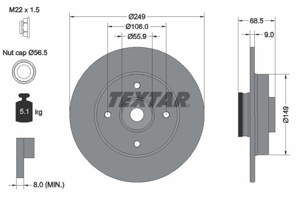 Диск тормозной (задний) Citroen C4/Peugeot 307 05- (249x9) (+ABS) (с подшипником) (d=25) PRO REMSA арт. 92133303